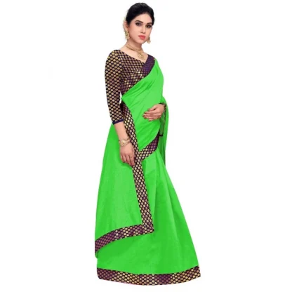 Generic Women's Chanderi Cotton Lace Border Saree With Blouse (Green, 5-6 Mtrs) - Image 2