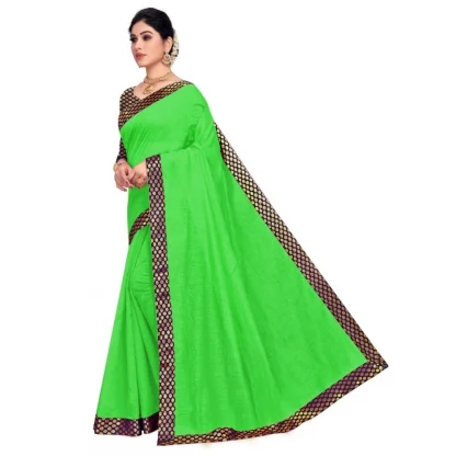 Generic Women's Chanderi Cotton Lace Border Saree With Blouse (Green, 5-6 Mtrs) - Image 3