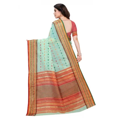 Generic Women's Kota Doria Cotton Woven Butta Saree With Blouse (Pista, 5-6 Mtrs) - Image 3