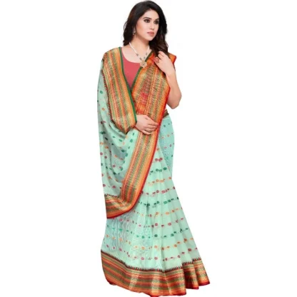 Generic Women's Kota Doria Cotton Woven Butta Saree With Blouse (Pista, 5-6 Mtrs) - Image 4