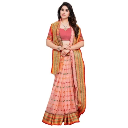 Generic Women's Kota Doria Cotton Woven Butta Saree With Blouse (Peach, 5-6 Mtrs) - Image 4