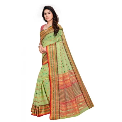 Generic Women's Kota Doria Cotton Woven Butta Saree With Blouse (Light Green, 5-6 Mtrs) - Image 2