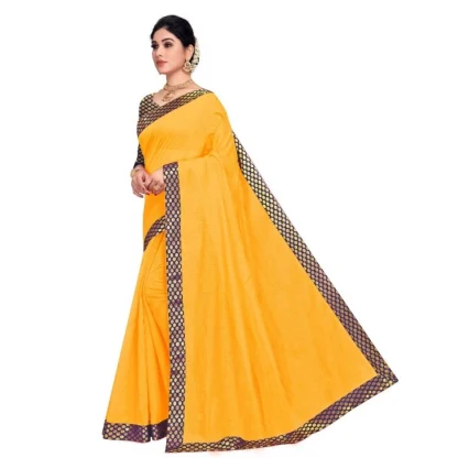 Generic Women's Chanderi Cotton Lace Border Saree With Blouse (Gold, 5-6 Mtrs) - Image 3