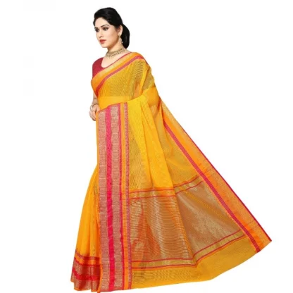 Generic Women's Kota Doria Cotton Border Saree With Blouse (Gold, 5-6 Mtrs) - Image 2