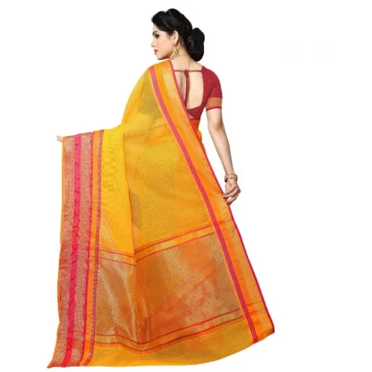 Generic Women's Kota Doria Cotton Border Saree With Blouse (Gold, 5-6 Mtrs) - Image 4