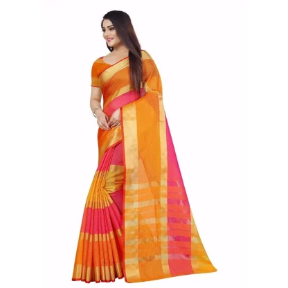 Generic Women's Kota Doria Cotton Plain Saree With Blouse (Multicolor, 5-6 Mtrs) - Image 3