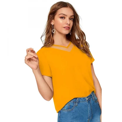 Women's Polyester, Knitting Western Wear T-Shirt (Yellow) - Image 4