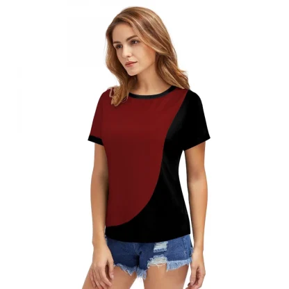 Women's Polyester, Knitting Western Wear T-Shirt (Maroon) - Image 4