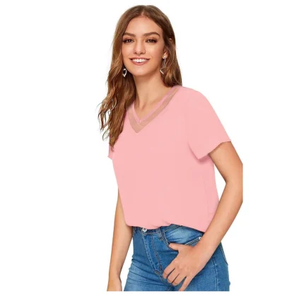 Women's Polyester, Knitting Western Wear T-Shirt (Peach) - Image 2