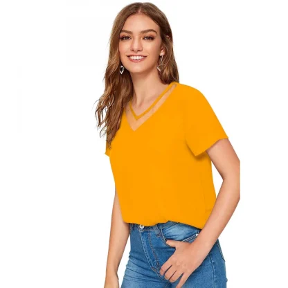 Women's Polyester, Knitting Western Wear T-Shirt (Yellow) - Image 2