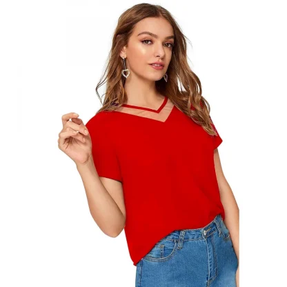 Women's Polyester, Knitting Western Wear T-Shirt (Red) - Image 4