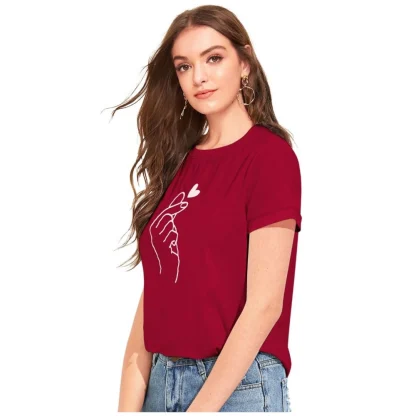 Women's Cotton Western Wear T-Shirt (Maroon) - Image 5