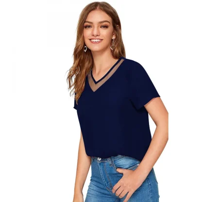 Women's Polyester, Knitting Western Wear T-Shirt (Blue) - Image 2