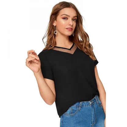 Women's Polyester, Knitting Western Wear T-Shirt (Black) - Image 2