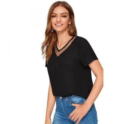 Women's Polyester, Knitting Western Wear T-Shirt (Black) - Image 3