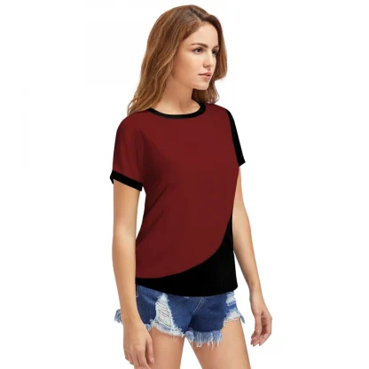 Women's Polyester, Knitting Western Wear T-Shirt (Maroon) - Image 3