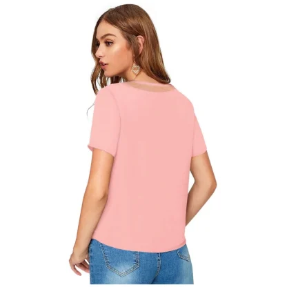 Women's Polyester, Knitting Western Wear T-Shirt (Peach) - Image 3