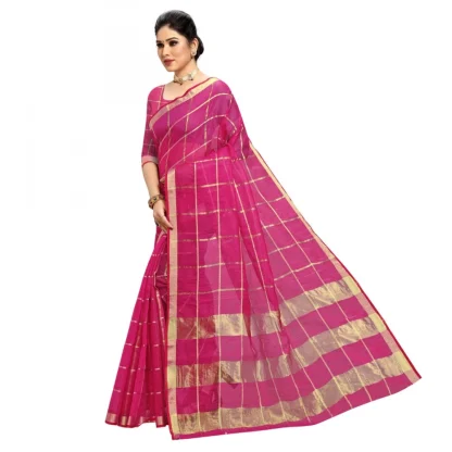 Generic Women's Kota Doria Cotton Checked Saree With Blouse (Rani, 5-6 Mtrs) - Image 4