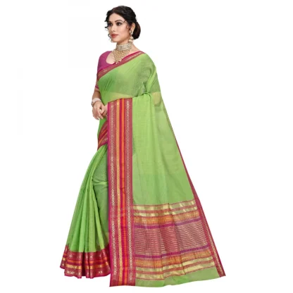 Generic Women's Kota Doria Cotton Bordered Saree With Blouse (Light Green, 5-6 Mtrs) - Image 3