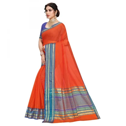 Generic Women's Kota Doria Cotton Bordered Saree With Blouse (Fanta, 5-6 Mtrs) - Image 2