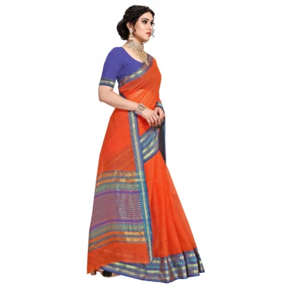 Generic Women's Kota Doria Cotton Bordered Saree With Blouse (Fanta, 5-6 Mtrs) - Image 3