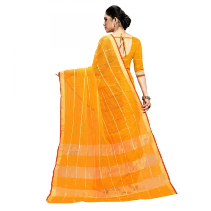 Generic Women's Kota Doria Cotton Checked Saree With Blouse (Yellow, 5-6 Mtrs) - Image 2