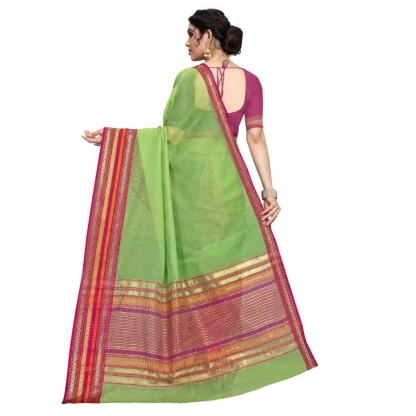 Generic Women's Kota Doria Cotton Bordered Saree With Blouse (Light Green, 5-6 Mtrs) - Image 2