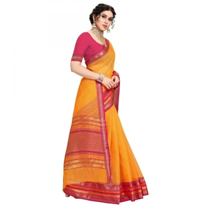 Generic Women's Kota Doria Cotton Bordered Saree With Blouse (Gold, 5-6 Mtrs) - Image 4