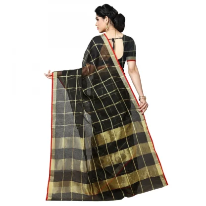 Generic Women's Kota Doria Cotton Checked Saree With Blouse (Black, 5-6 Mtrs) - Image 2