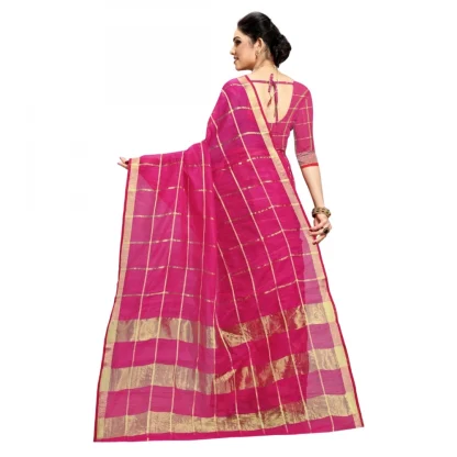 Generic Women's Kota Doria Cotton Checked Saree With Blouse (Rani, 5-6 Mtrs) - Image 2