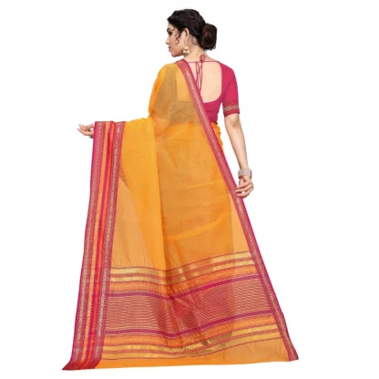 Generic Women's Kota Doria Cotton Bordered Saree With Blouse (Gold, 5-6 Mtrs) - Image 2