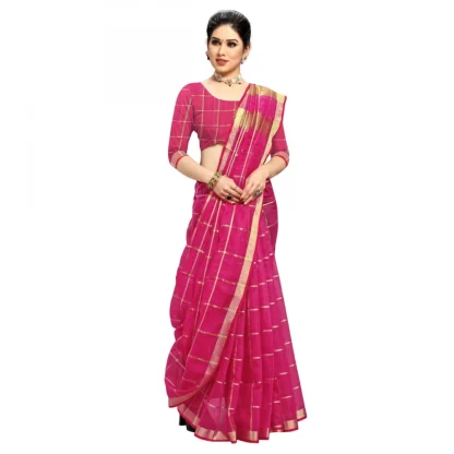 Generic Women's Kota Doria Cotton Checked Saree With Blouse (Rani, 5-6 Mtrs) - Image 3