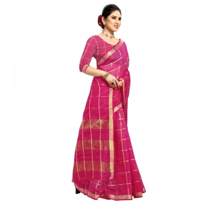 Generic Women's Kota Doria Cotton Checked Saree With Blouse (Rani, 5-6 Mtrs) - Image 5