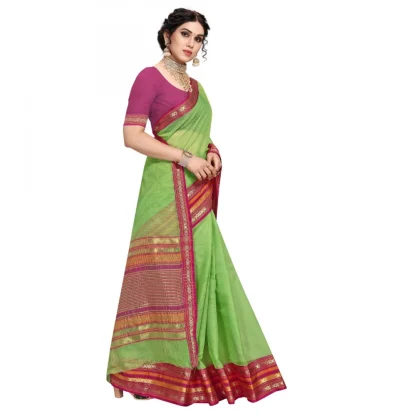 Generic Women's Kota Doria Cotton Bordered Saree With Blouse (Light Green, 5-6 Mtrs) - Image 4