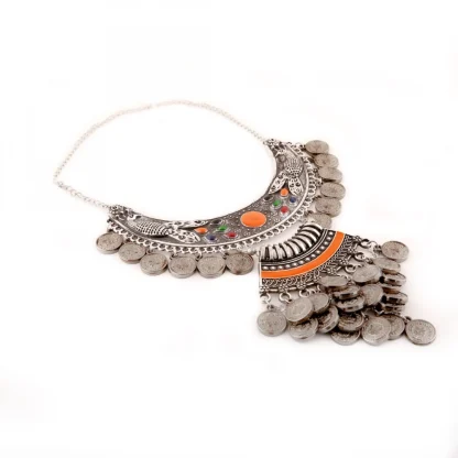 Designer Oxidised German Silver Tribal Necklace Pandeant Antique Necklace (Color: Silver) - Image 3