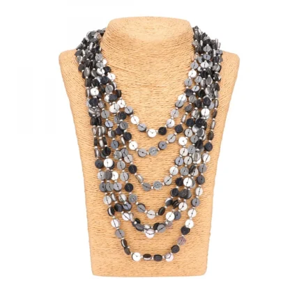 Jewellery Stylish Silver Black Beads Necklace (Color: Grey) - Image 2