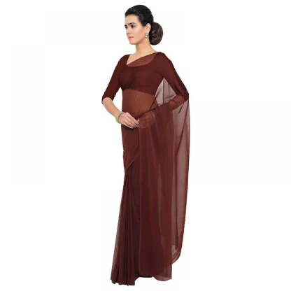 Generic Women's Georgette Plain Saree With Blouse (Coffee, 5-6 Mtrs) - Image 2