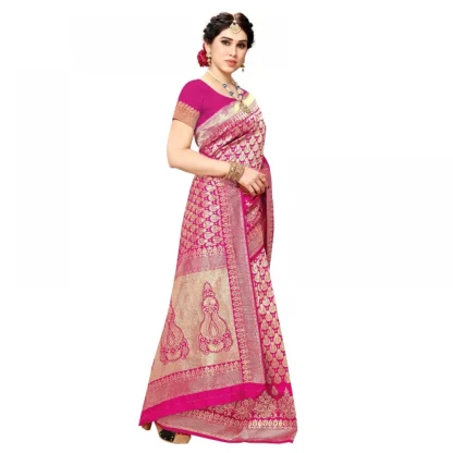 Generic Women's Jacquard Silk Kanjivaram Jacquard Silk Saree With Blouse (Pink, 5-6 Mtrs) - Image 2