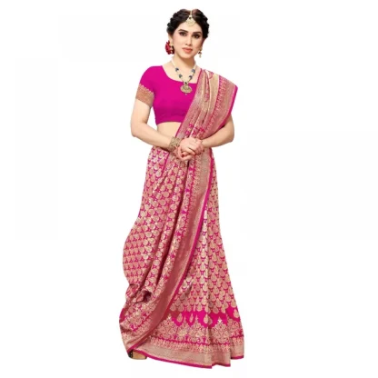 Generic Women's Jacquard Silk Kanjivaram Jacquard Silk Saree With Blouse (Pink, 5-6 Mtrs) - Image 5