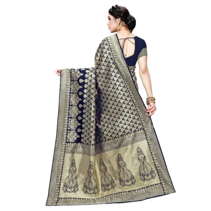 Generic Women's Jacquard Silk Kanjivaram Jacquard Silk Saree With Blouse (Navy Blue, 5-6 Mtrs) - Image 2