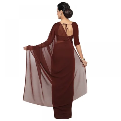 Generic Women's Georgette Plain Saree With Blouse (Coffee, 5-6 Mtrs) - Image 3