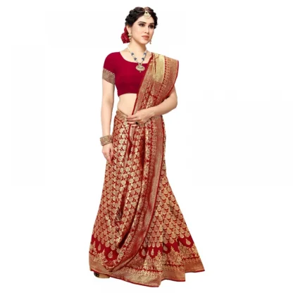 Generic Women's Jacquard Silk Kanjivaram Jacquard Silk Saree With Blouse (Red, 5-6 Mtrs) - Image 5