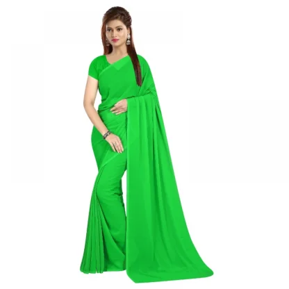 Generic Women's Georgette Plain Saree With Blouse (parrot Green, 5-6 Mtrs)