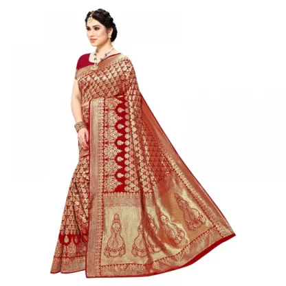 Generic Women's Jacquard Silk Kanjivaram Jacquard Silk Saree With Blouse (Red, 5-6 Mtrs) - Image 3