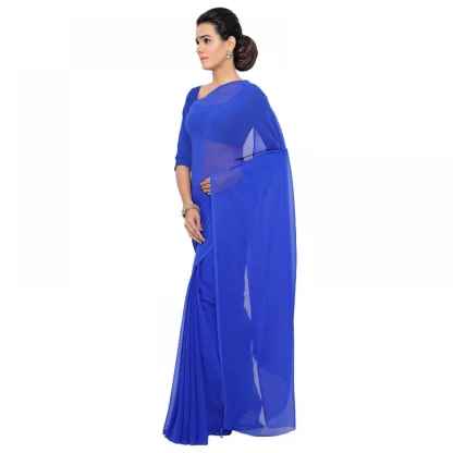 Generic Women's Georgette Plain Saree With Blouse (Royal Blue, 5-6 Mtrs) - Image 3