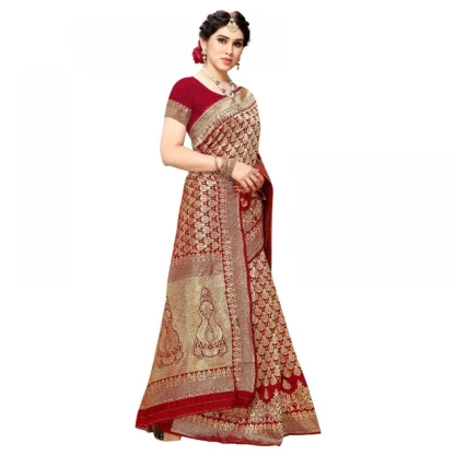 Generic Women's Jacquard Silk Kanjivaram Jacquard Silk Saree With Blouse (Red, 5-6 Mtrs) - Image 2