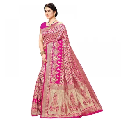 Generic Women's Jacquard Silk Kanjivaram Jacquard Silk Saree With Blouse (Pink, 5-6 Mtrs) - Image 3