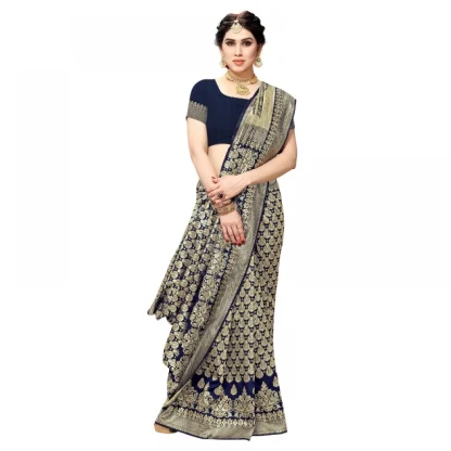 Generic Women's Jacquard Silk Kanjivaram Jacquard Silk Saree With Blouse (Navy Blue, 5-6 Mtrs) - Image 5