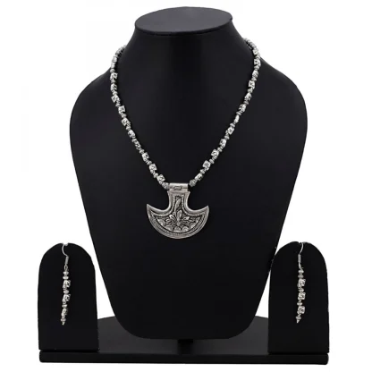 Silver Oxidised Contemporary German Silver Necklace Set For Women - Image 2