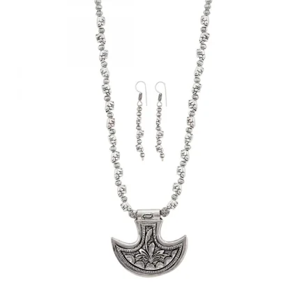 Silver Oxidised Contemporary German Silver Necklace Set For Women